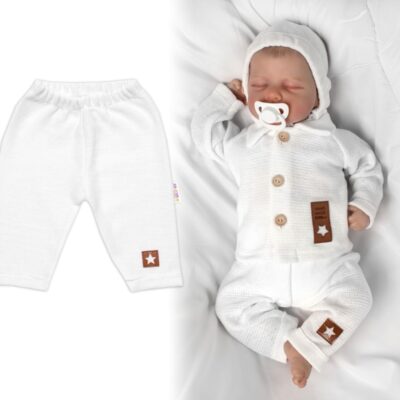 Pletené nohavice Hand Made Boy, Baby Nellys, biele, veľ. 68