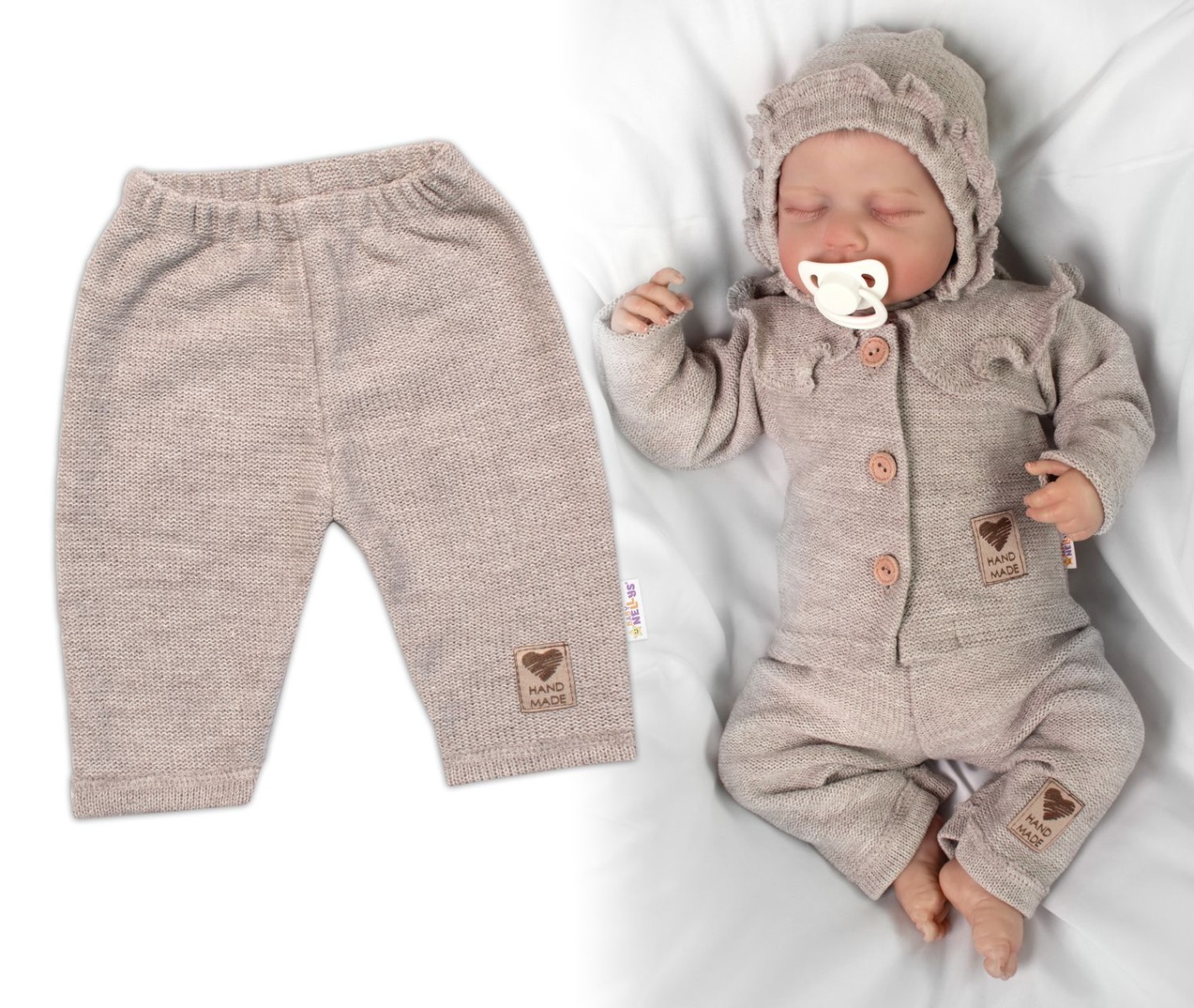 Pletené nohavice Hand Made Girl, Baby Nellys, béžové, veľ. 74