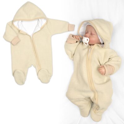 Pletený overal s kapucňou, CUTE - béžová, veľ. 74