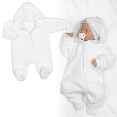 Pletený overal s kapucňou, CUTE - biely, veľ. 68