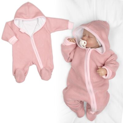 Pletený overal s kapucňou, CUTE - púdrovo růžová