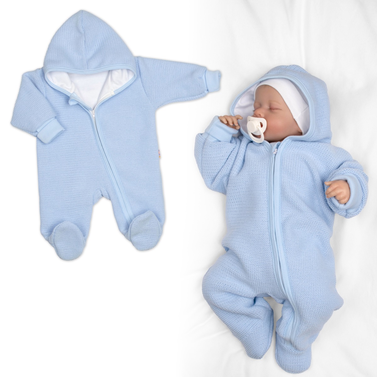 Pletený overal s kapucňou, CUTE - sv. modrý, veľ. 68