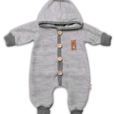 Pletený overálok s kapucňou Hand Made STAR, Baby Nellys, sivý