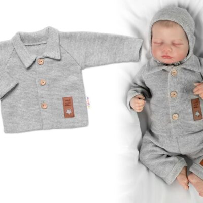Pletený svetrík s gombíkmi Boy, Baby Nellys, sivý, veľ. 62