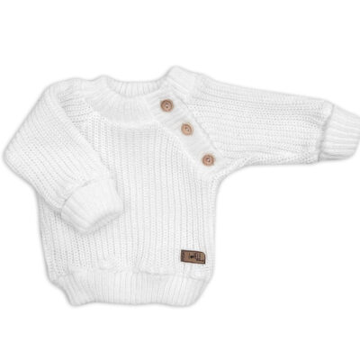 Pletený svetrík s gombíkmi Lovely, predĺžené náplety, biely, 68/74