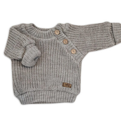 Pletený svetrík s gombíkmi Lovely, predĺžené náplety, tm. šedý, 68/74
