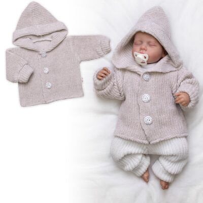 Pletený svetrík s kapucňou a gombíkmi Made with Love, béžový melírok