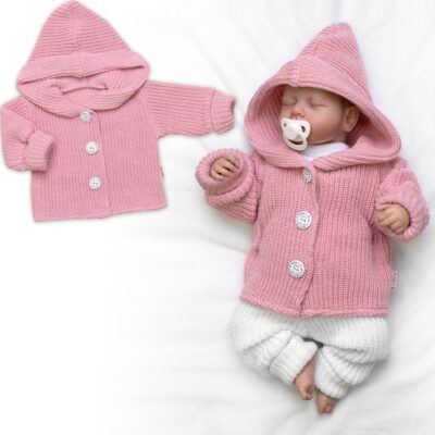 Pletený svetrík s kapucňou a gombíkmi Made with Love, ružový, veľ. 68/74