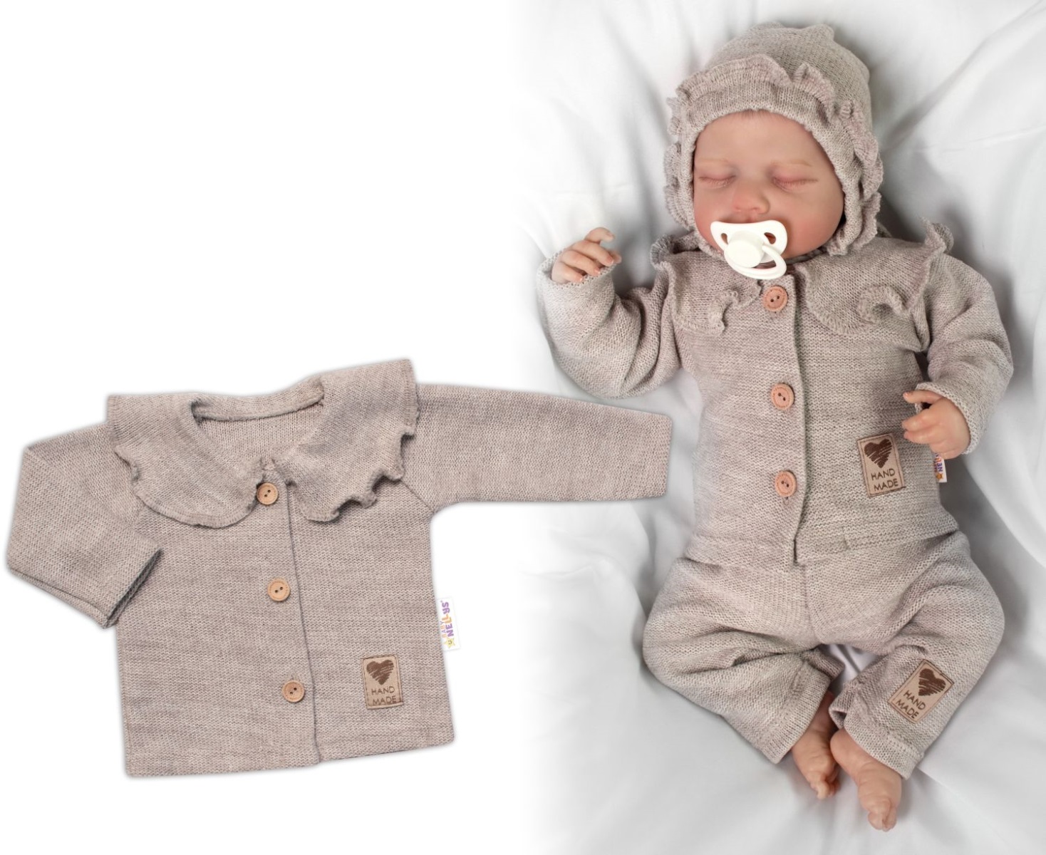 Pletený svetrík s volánikom Girl, Baby Nellys, béžový