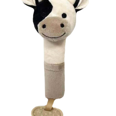 Plyšová hračka s pískatkom a hryzátkom Kravička, 17 cm - béžová