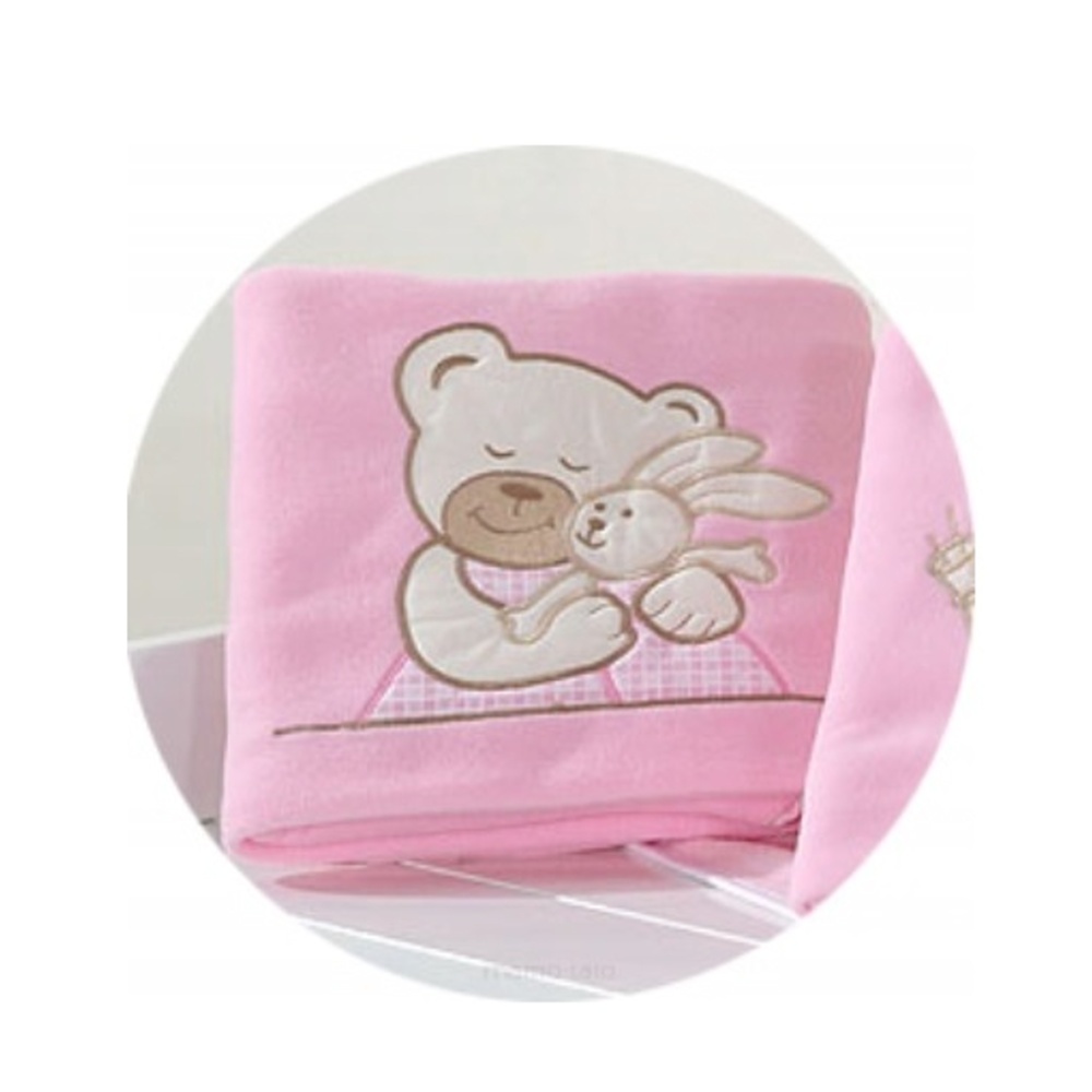 Polárová dečka s vyšívkou 80 x 95 cm, Medvedík - ružový