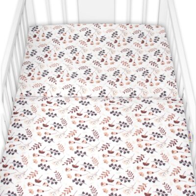 Povlečení do postýlky, 2D sada flanel - Louka, Baby Nellys, béžová/bílá