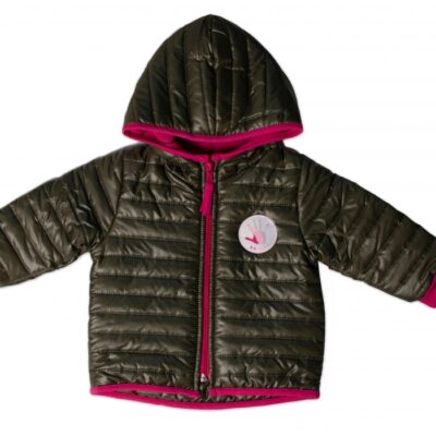 Prechodová prešívaná bunda s kapucňou - olivová/ružová