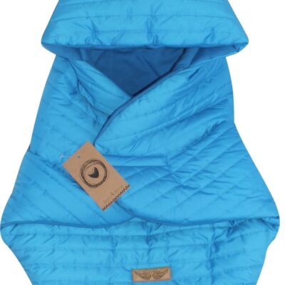 Prešívaný fusák do autosedačky s kapucňou a bavlnenou podšívkou, modrá