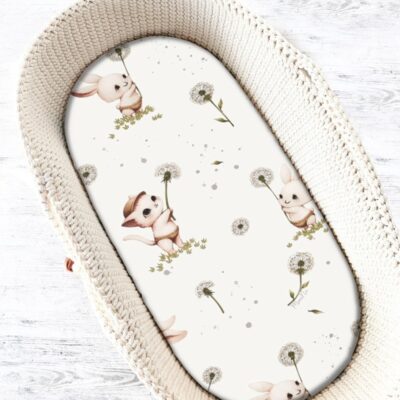 Prestieradlo do kočíka, koša, bavlna, Kocúrik a púpava - biela