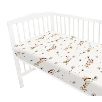 Prestieradlo do postieľky 140x70cm, bavlna, Kocúrik a púpava - biela