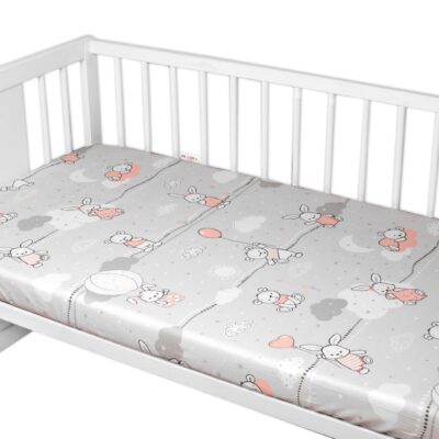 Prestieradlo do postieľky 140x70cm, bavlna Premium, Good night Animals GIRL, sivé