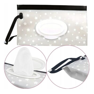 Puzdro/obal na vlhčené obrúsky, Hviezdičky - šedá, biela