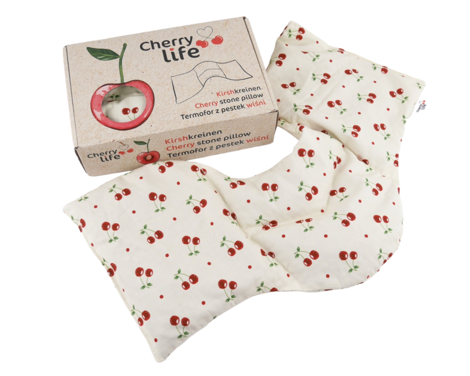 Ramenný nahrievací pás s čerešňovými kôstkami, termofor - Cherry life, ecru