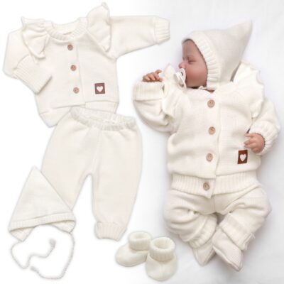 Rastúca pletená sada 4D Girl s volánikom Love, smotanová, veľ. 68/74