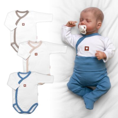 Rastúca výhodná sada, 3x Body pre bábätko Nature Unisex - modrá/béžová/taupe, veľ. 56/62