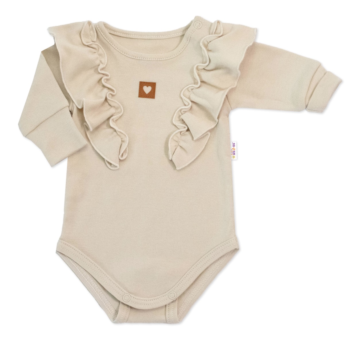 Rastúce body NATURE, dlhý rukáv s volánikmi, bavlna, béžová