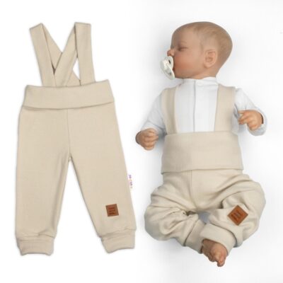 Rastúce legíny s trakmi, rebrované so širokým pásom - béžové, 80/86