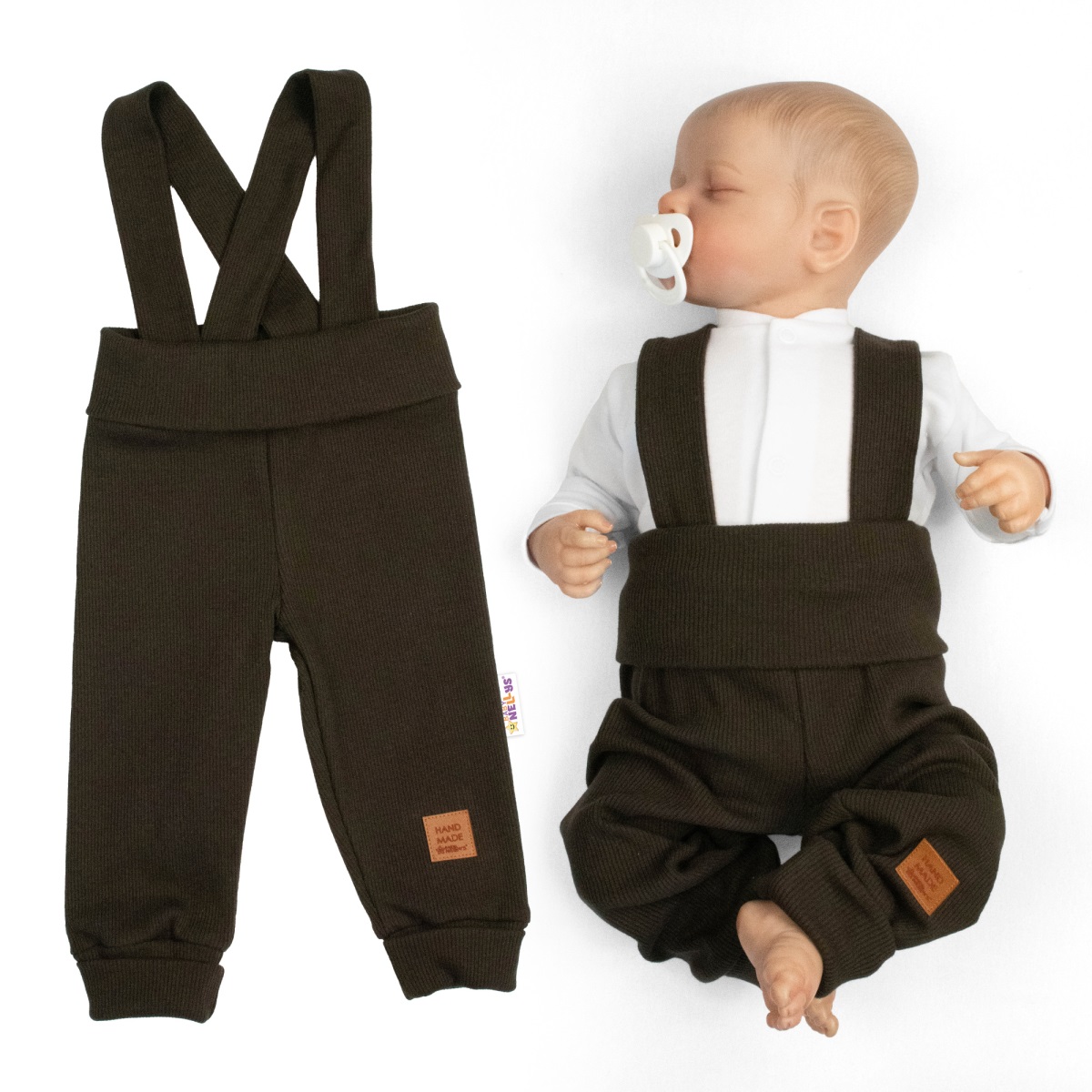 Rastúce legíny s trakmi, rebrované so širokým pásom - čokoláda, 68/74