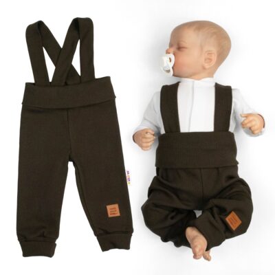 Rastúce legíny s trakmi, rebrované so širokým pásom - čokoláda, 80/86