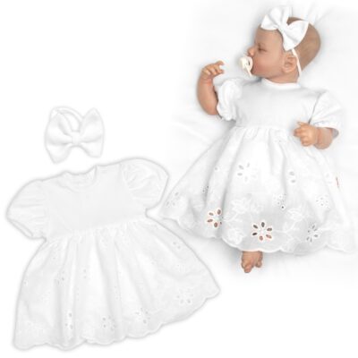 Rastúce sukničkobody LUISA + čelenka, kr. rukáv, bavlna/madeira, 2D sada, biele, 80/86