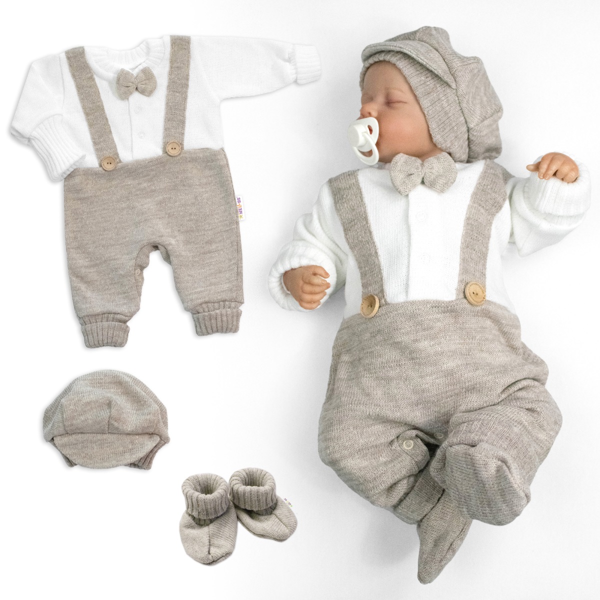 Rastúci pletený overálok 3D Hand Made malý Elegan - béžový, biela, 68/74