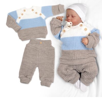 Rastúci pletený svetrík a nohavice s gombíkmi Boy, 2D - prúžky