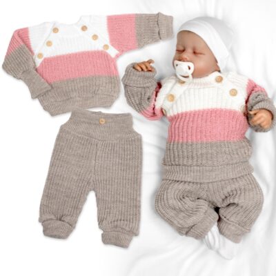 Rastúci pletený svetrík a nohavice s gombíkmi Girl, 2D - prúžky, veľ. 80/86