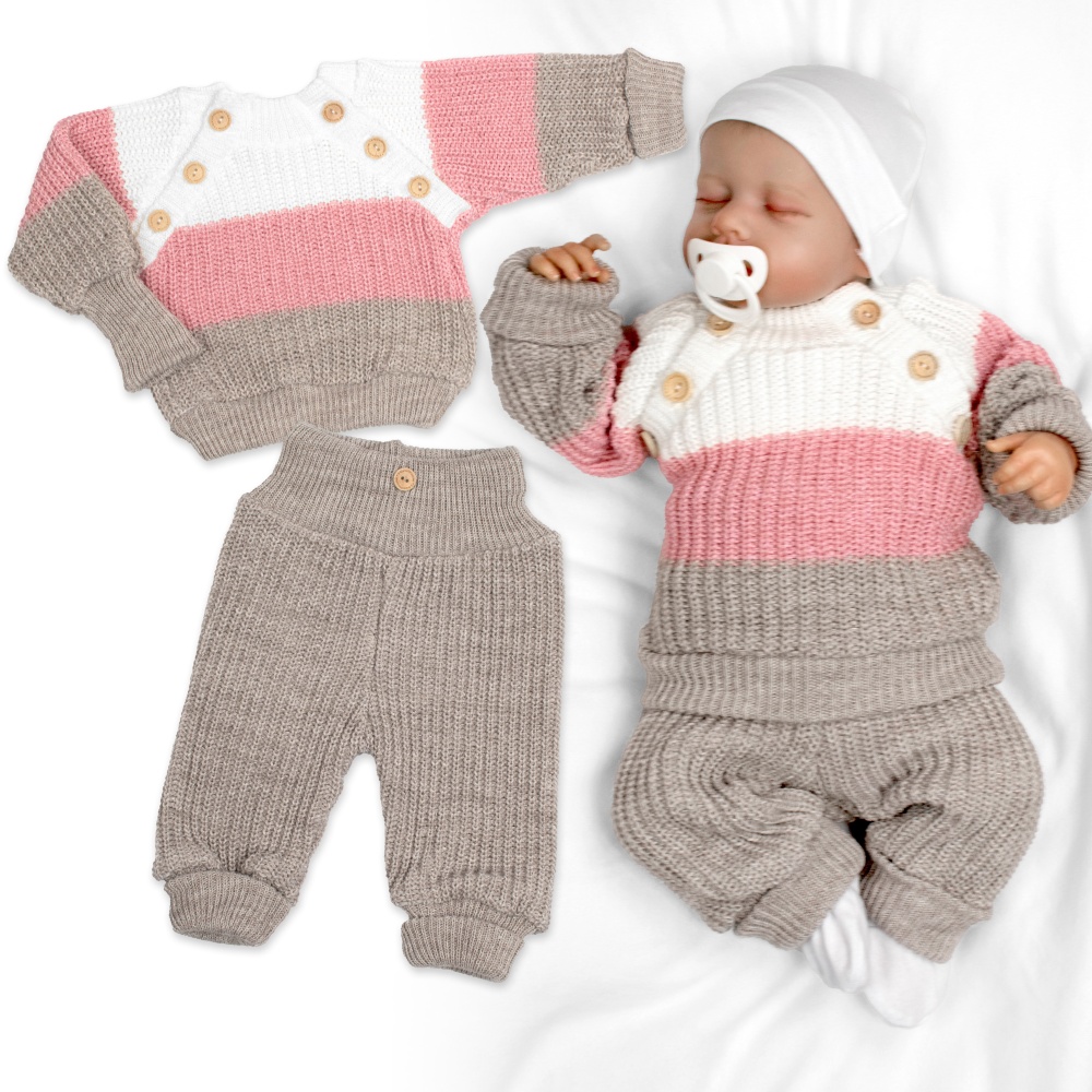 Rastúci pletený svetrík a nohavice s gombíkmi Girl, 2D - prúžky