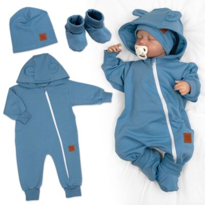 Rastúci teplákový overal pre bábätko, čiapky, topánky, 3D, Nature - tm. modrý, 68/74