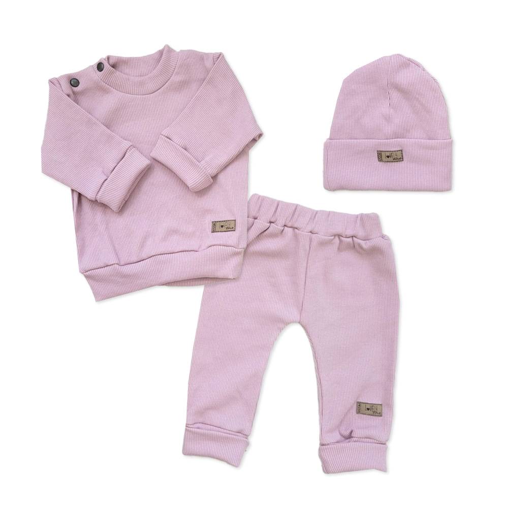 Rebrovaná rastúca 3D sada, bavlna, Lovely One, ružová, veľ. 68/74