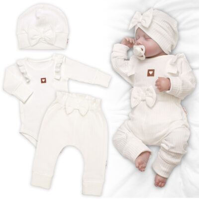 Rebrovaná rastúca súprava 3D, Baby Girl - smotanová