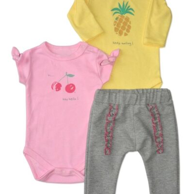 Sada 1 x body dl. rukáv, 1 x body kr. rukáv + 1 x tepláčiky K-Baby - Keep smiling, veľ. 74