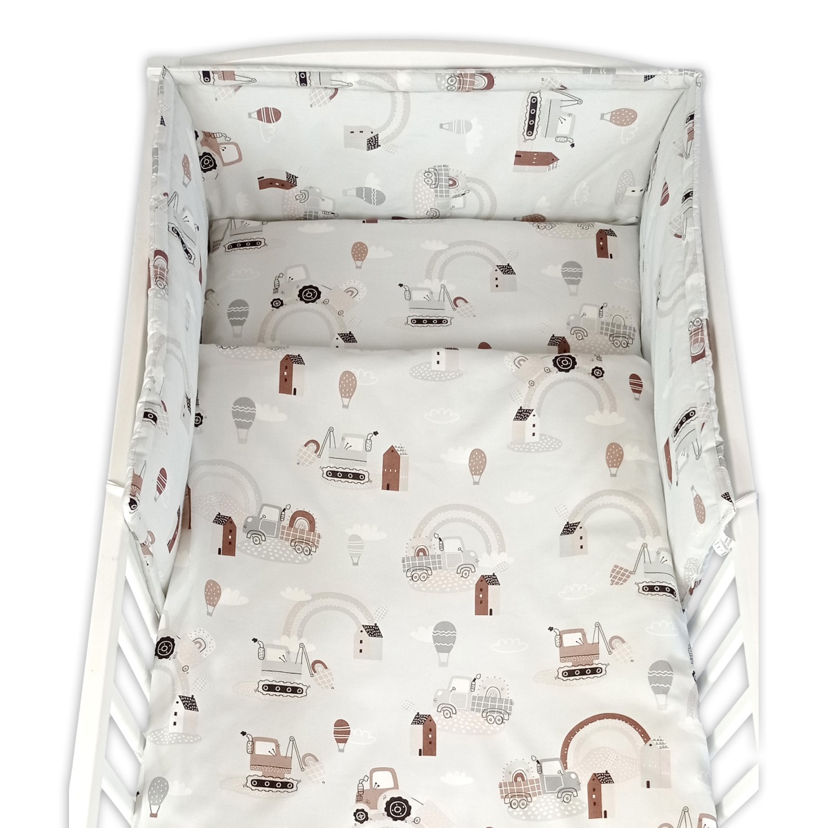 Sada do postieľky Mantinel s obliečkami, 3D sada - Malý staviteľ, šedá