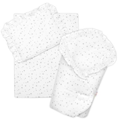 Sada pre bábiku 3D - zavinovačka, perinka a vankúšik, Hviezdičky,biela/sivá