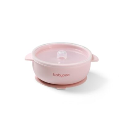 Silikónová miska s prísavkou a viečkom - ružová