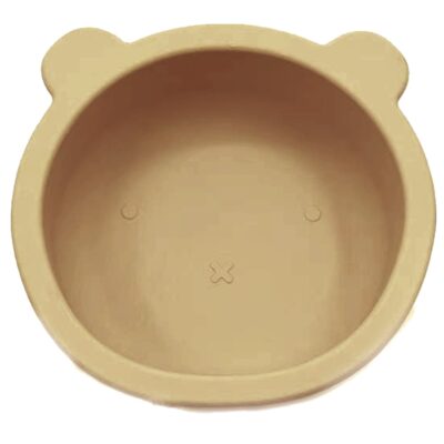 Silikónová miska s prísavkou Medvedík, priemer 12 cm - tmavo béžová