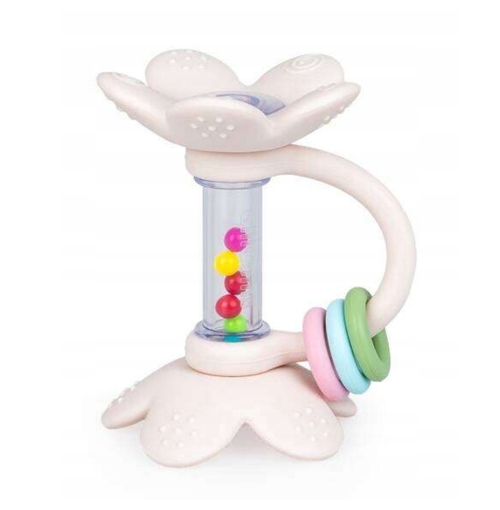 Silikónové hryzátko, hrkálka Kvetina, smotanové