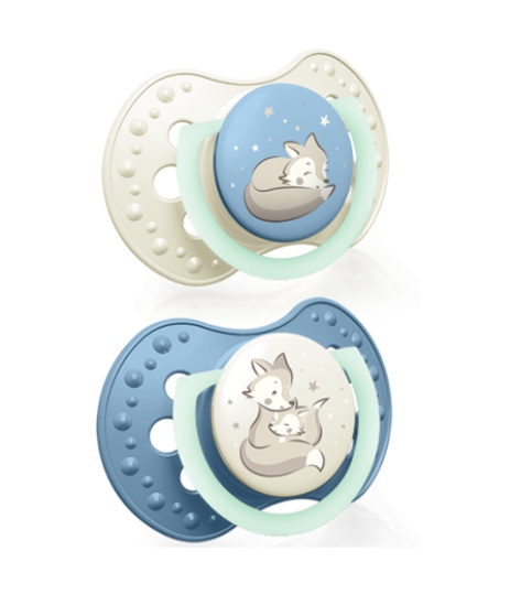 Silikónový cumlík 3-6m Night & Day 2 ks, Lovi, modré, Líška