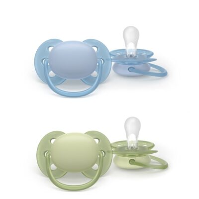 Silikónový cumlík Soft, 0-6m, Deň a noc, modrý, zelený