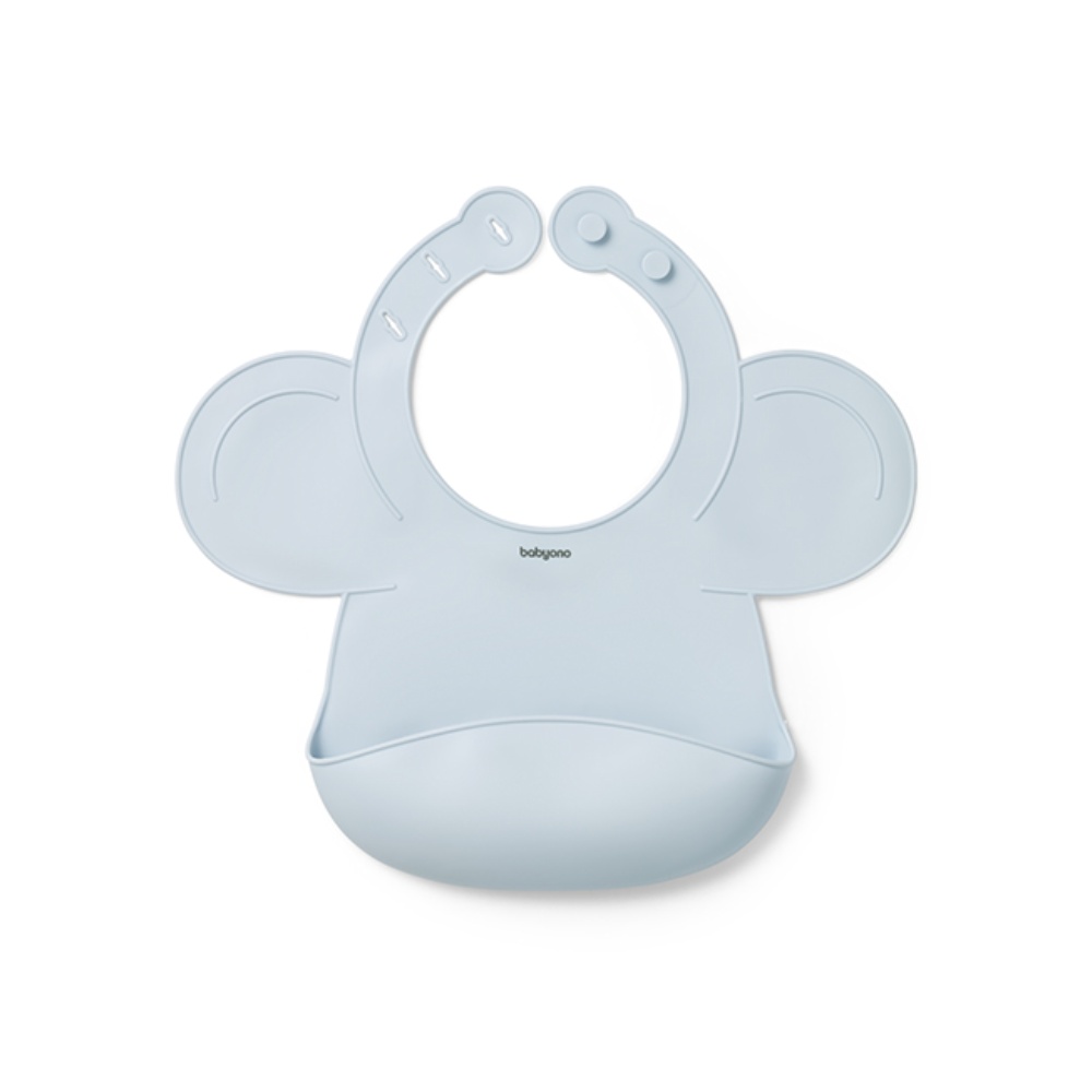 Silikónový podbradník s regulovaným zapínaním a vreckom, modrý