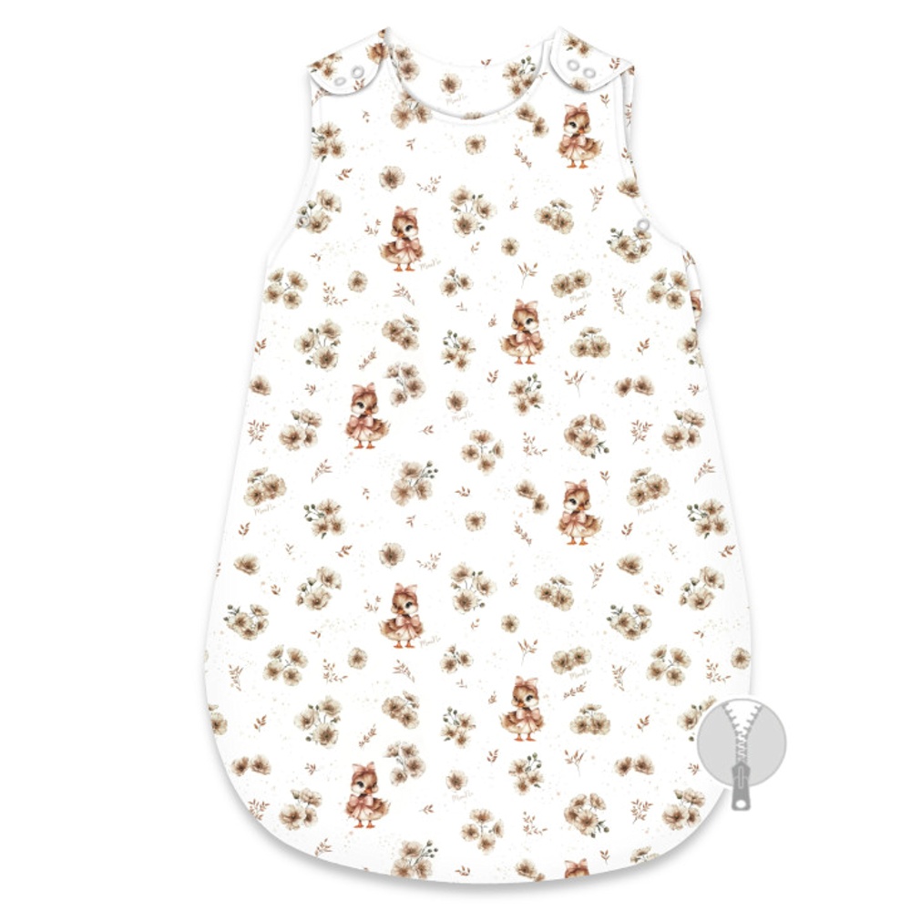Spací vak, bavlna, 74 cm, Kačičky - biela, béžová