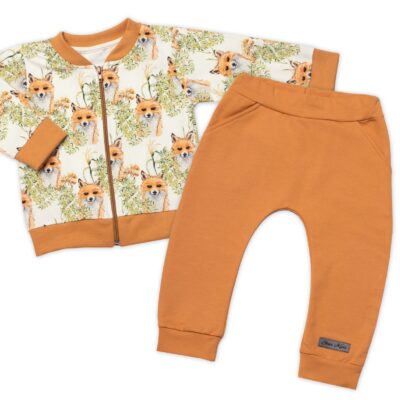 Štýlová bavlnená tepláková súprava G-baby,  Líšky - horčicová