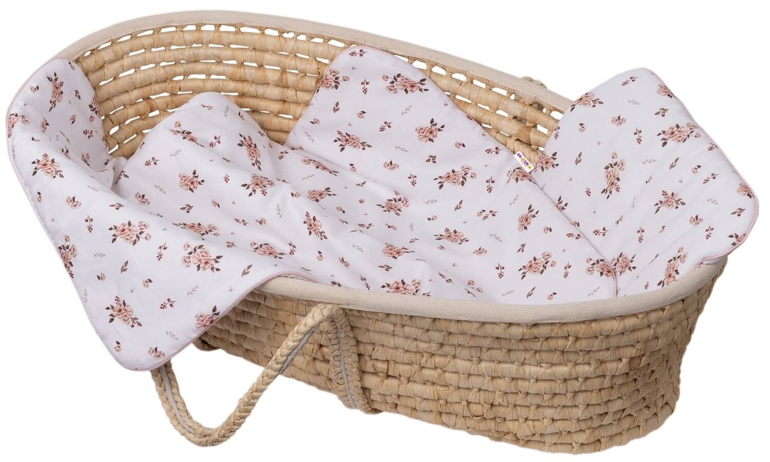 Súprava do kočíka, bavlnená 2D sada, Little flowers, biela/ružová