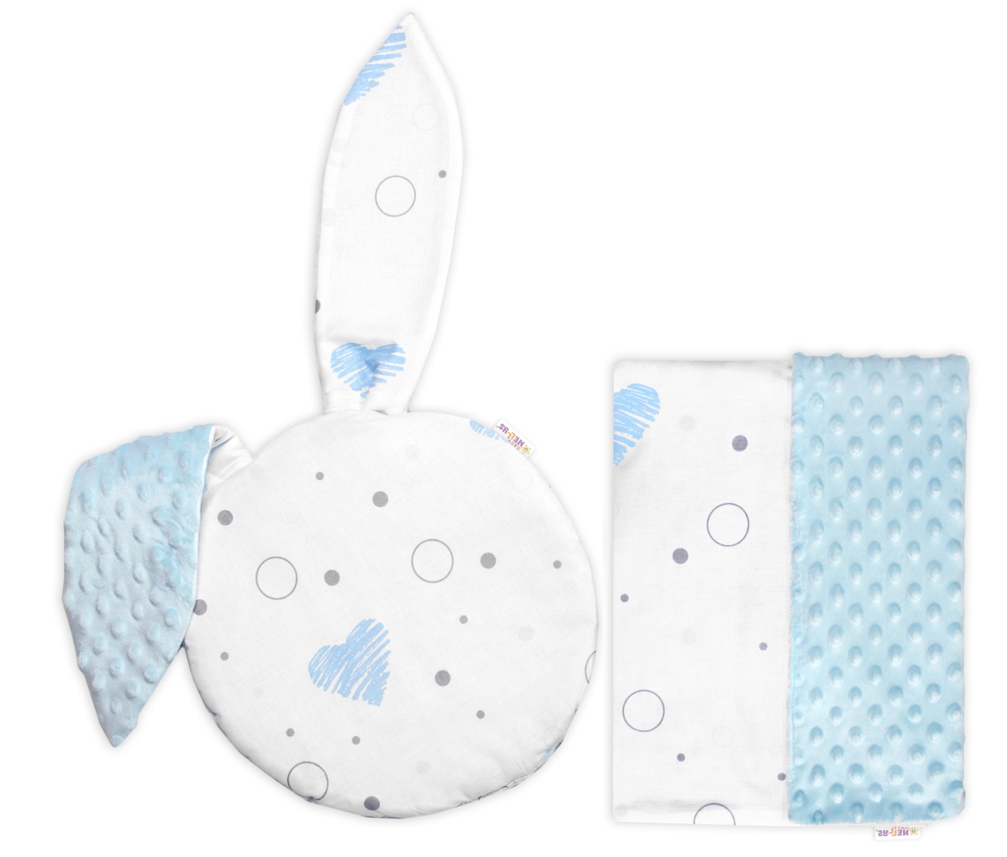 Súprava do kočíka s uškami 2D, minky/bavlna, I love Boy Baby Nellys, modrá/biela